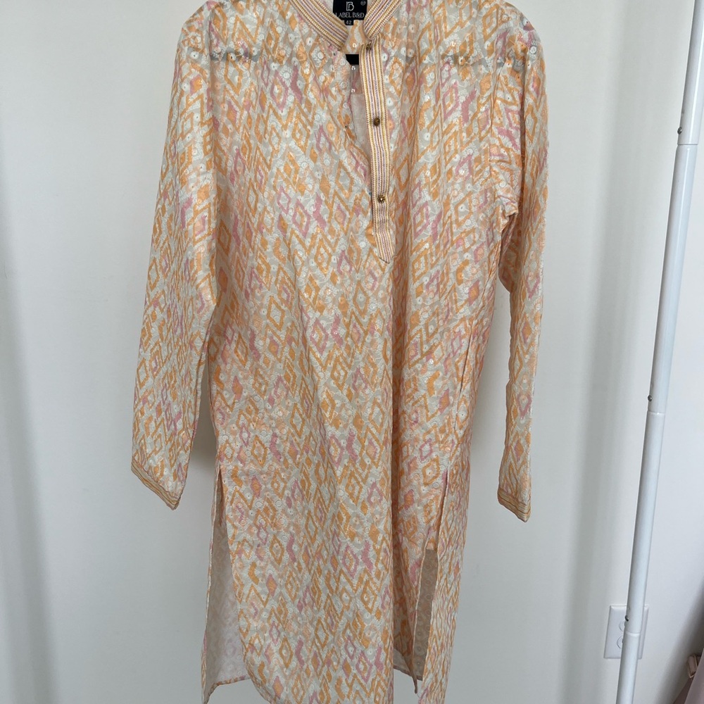 Patterned Long Sleeve Kurta